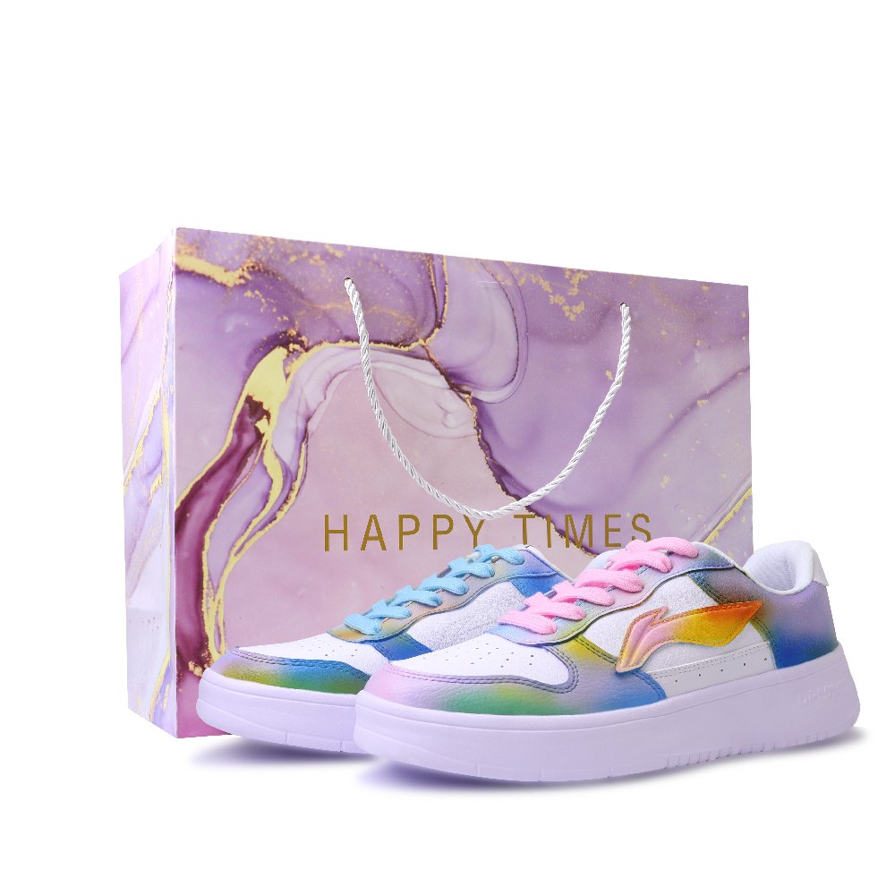 LiNing Pontoon Boats Abrasion Resistant, Lightweight, And Breathable Low Top Skateboard Shoes Unisex White Pink Blue