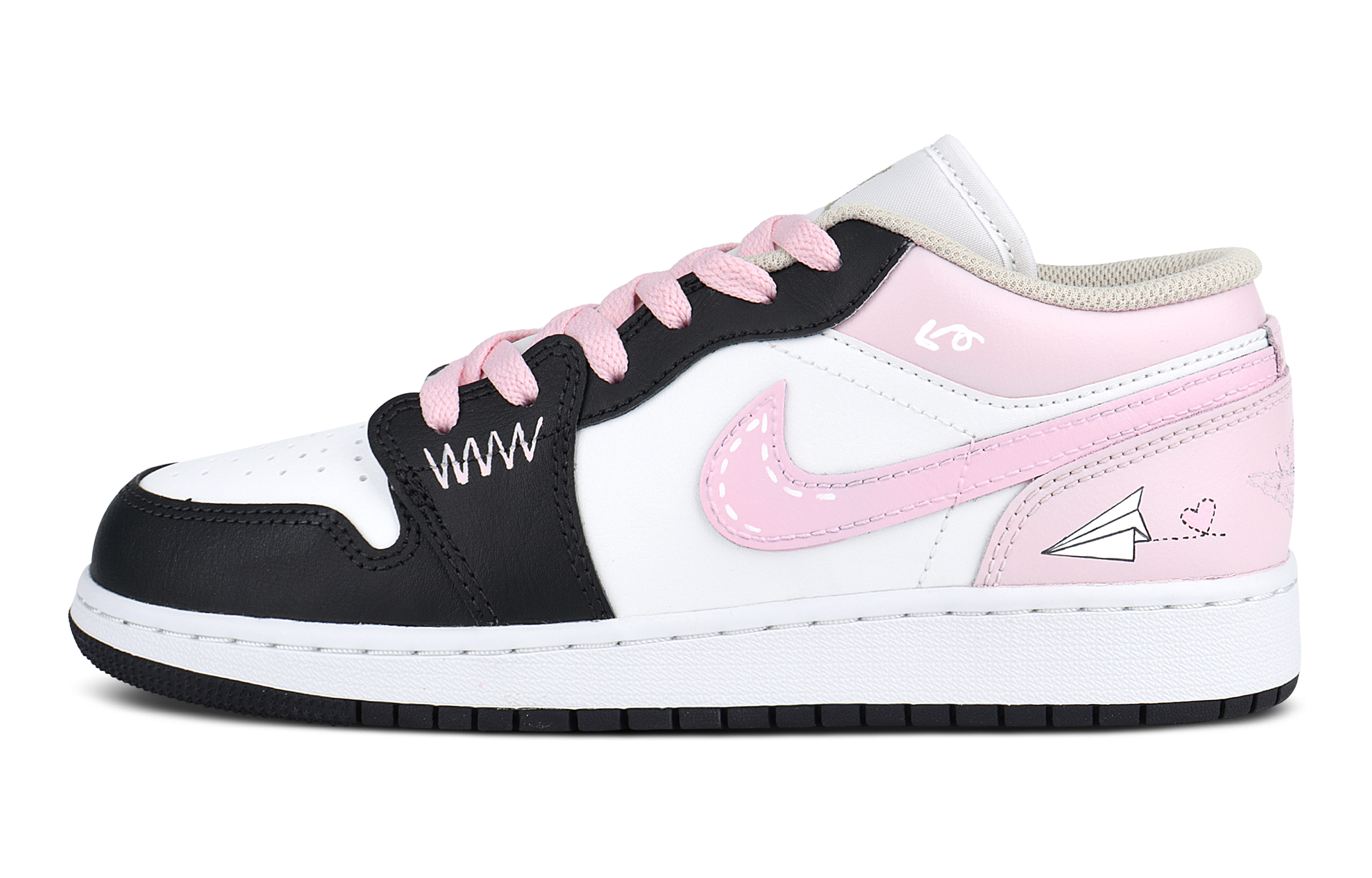 Jordan Air Jordan 1 Cushioning, Wear Resistant Low top Vintage Basketball Shoes Women's Black White Pink