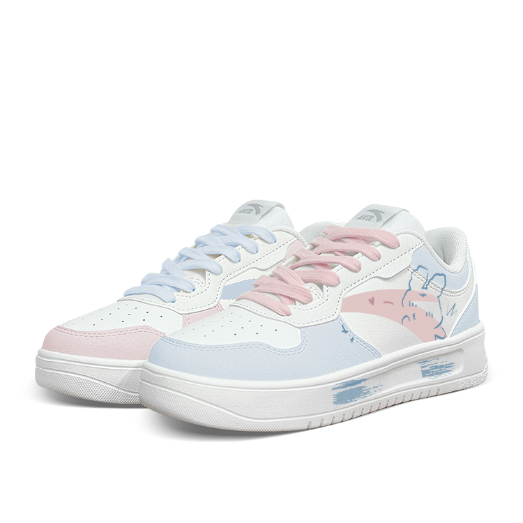 Anta Relaxed Anti Slip Wear Resistant Low Top Skateboard Shoes Unisex Blue Pink Mismatched