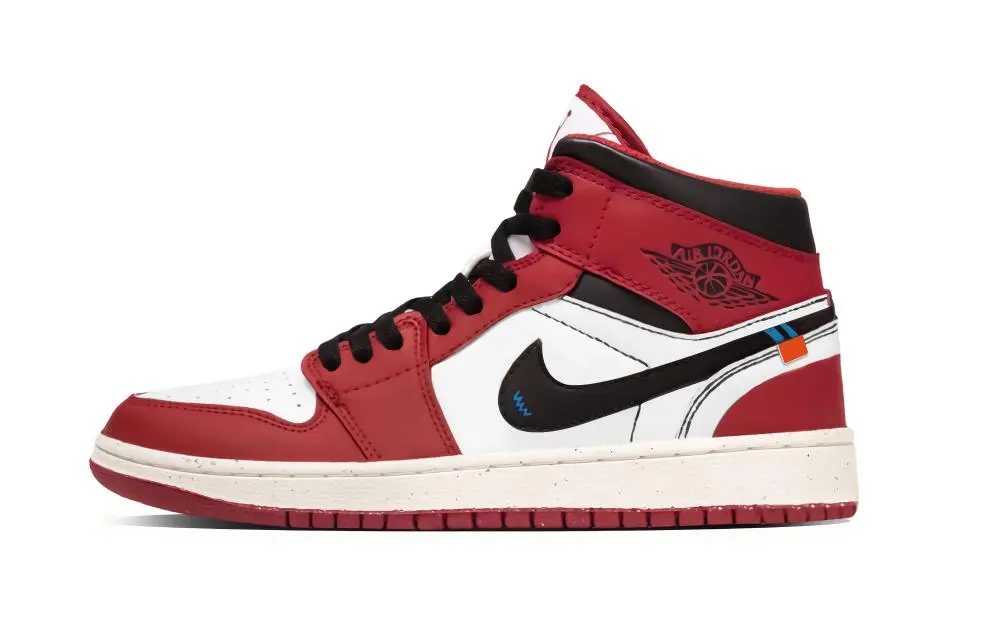 Jordan Air Jordan 1 Chicago Bulls Cushioning, Wear Resistant Mid Top Vintage Basketball Shoes Unisex Red