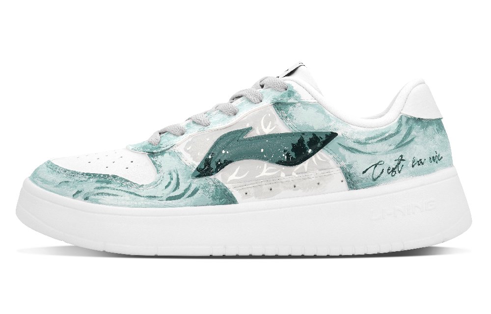 LiNing Pontoon Boats Abrasion Resistant Height Increasing Low Top Skateboard Shoes Men's White Gray Green