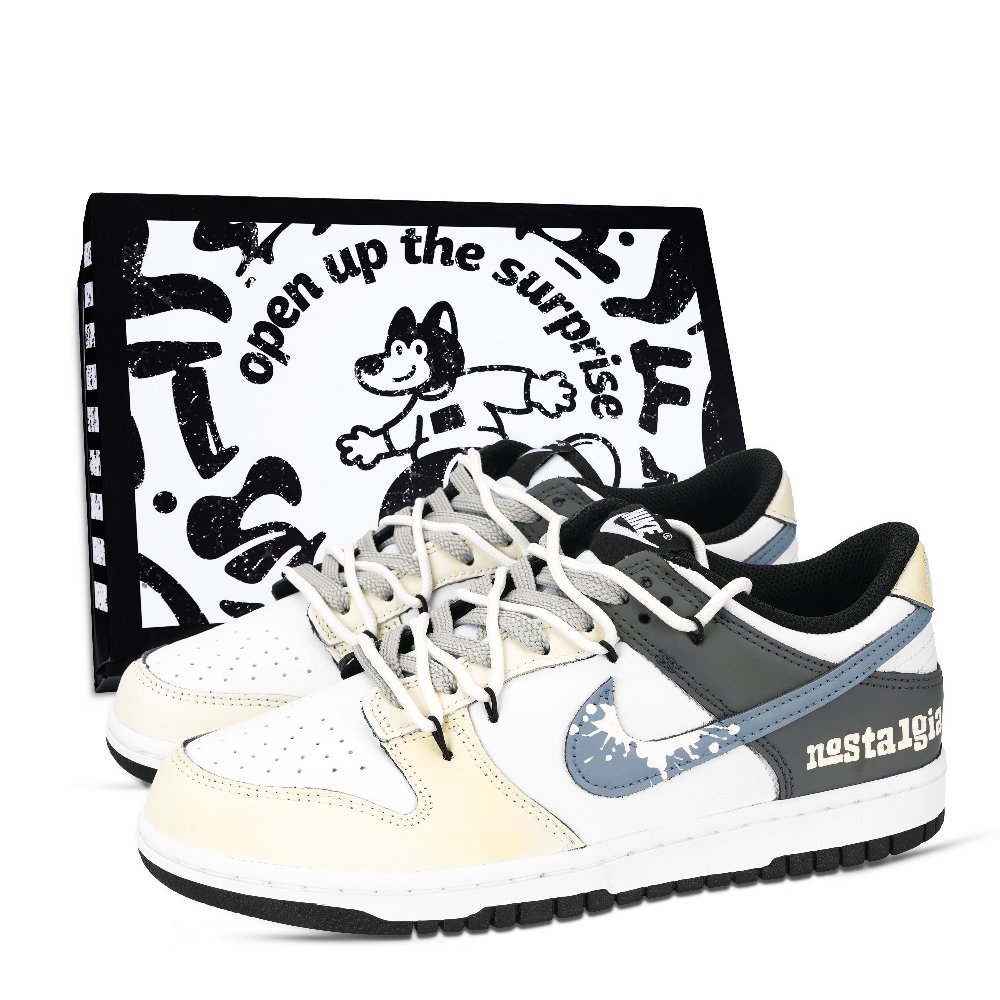 Nike Dunk Spray Paint Fly Shoe Box Abrasion Resistant Low Top Skateboard Shoes Unisex Yellow Gray Blue