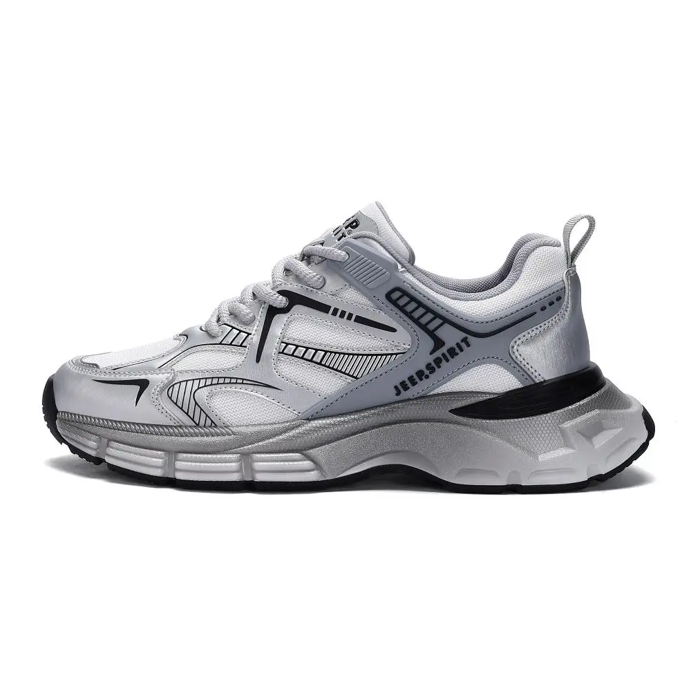JEEP SPIRIT Low Top Chunky Sneakers Y2K Vintage Running Shoes Men's Silver