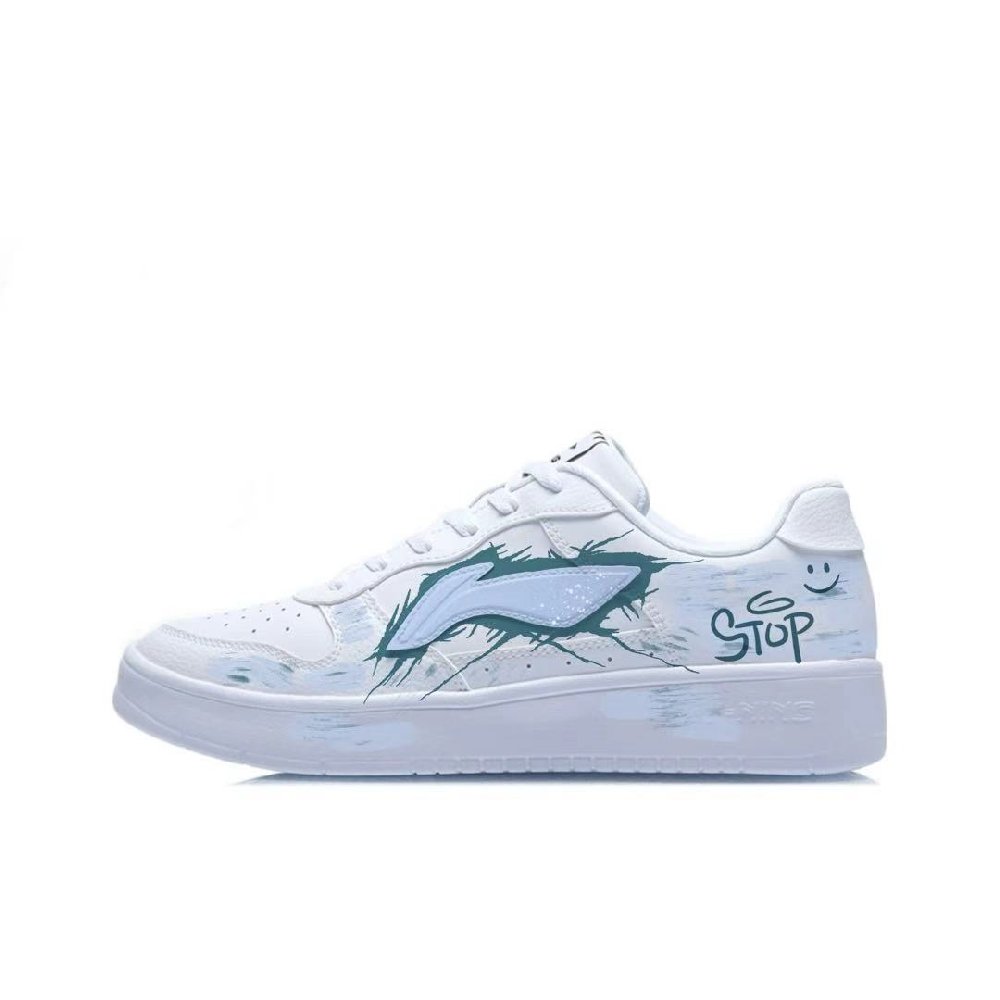 LiNing Pontoon Boats Wear resistant And Lightweight Low Top Skateboard Shoes Men's White Blue