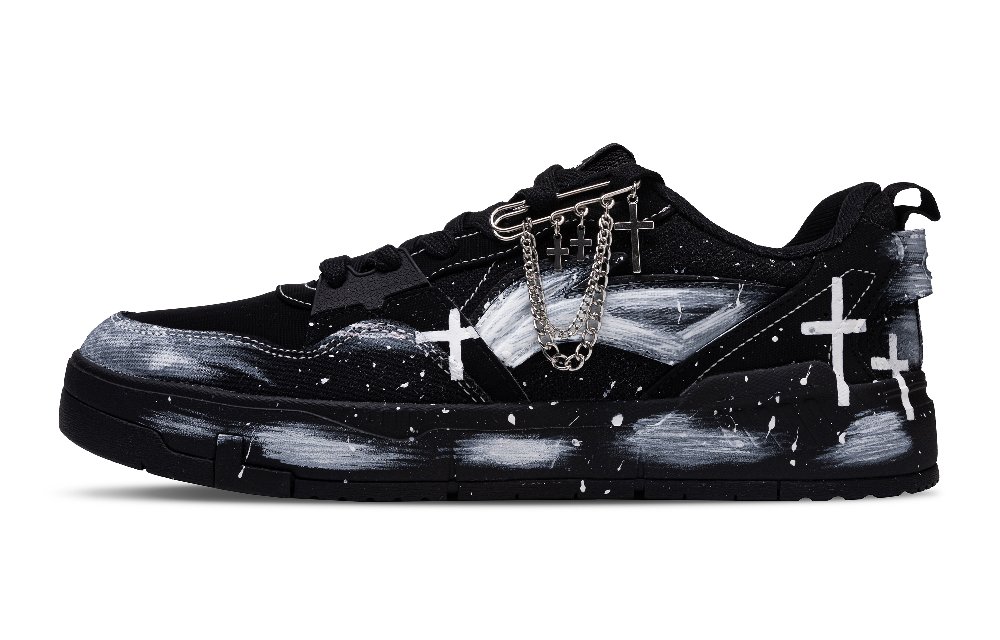 LiNing Yuan Chu Slip Resistant, Lightweight, And Breathable Low Top Skateboard Shoes Men's Black White