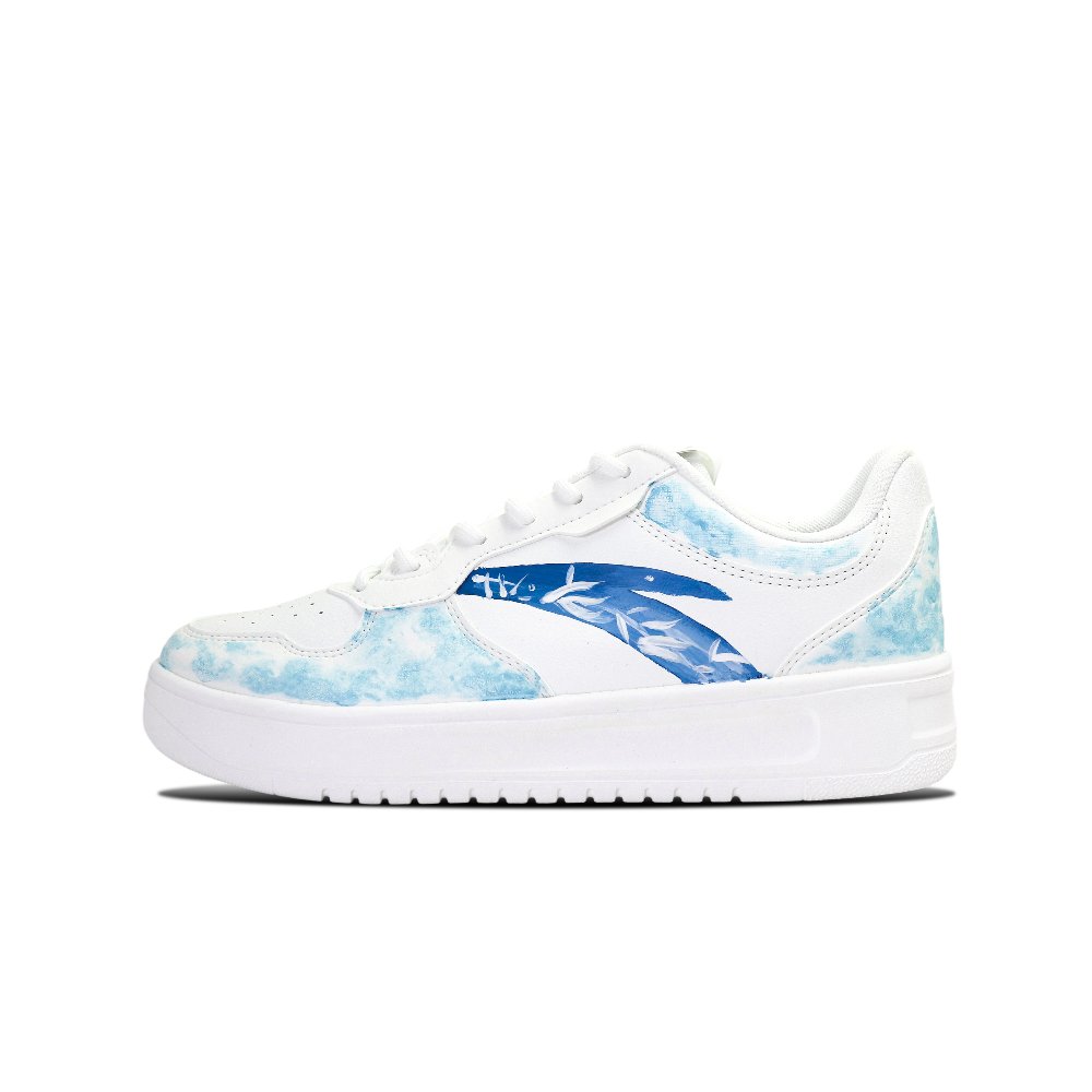 Anta Relaxed Slip Resistant, Abrasion Resistant, Lightweight Low Top Skateboard Shoes Unisex Blue White