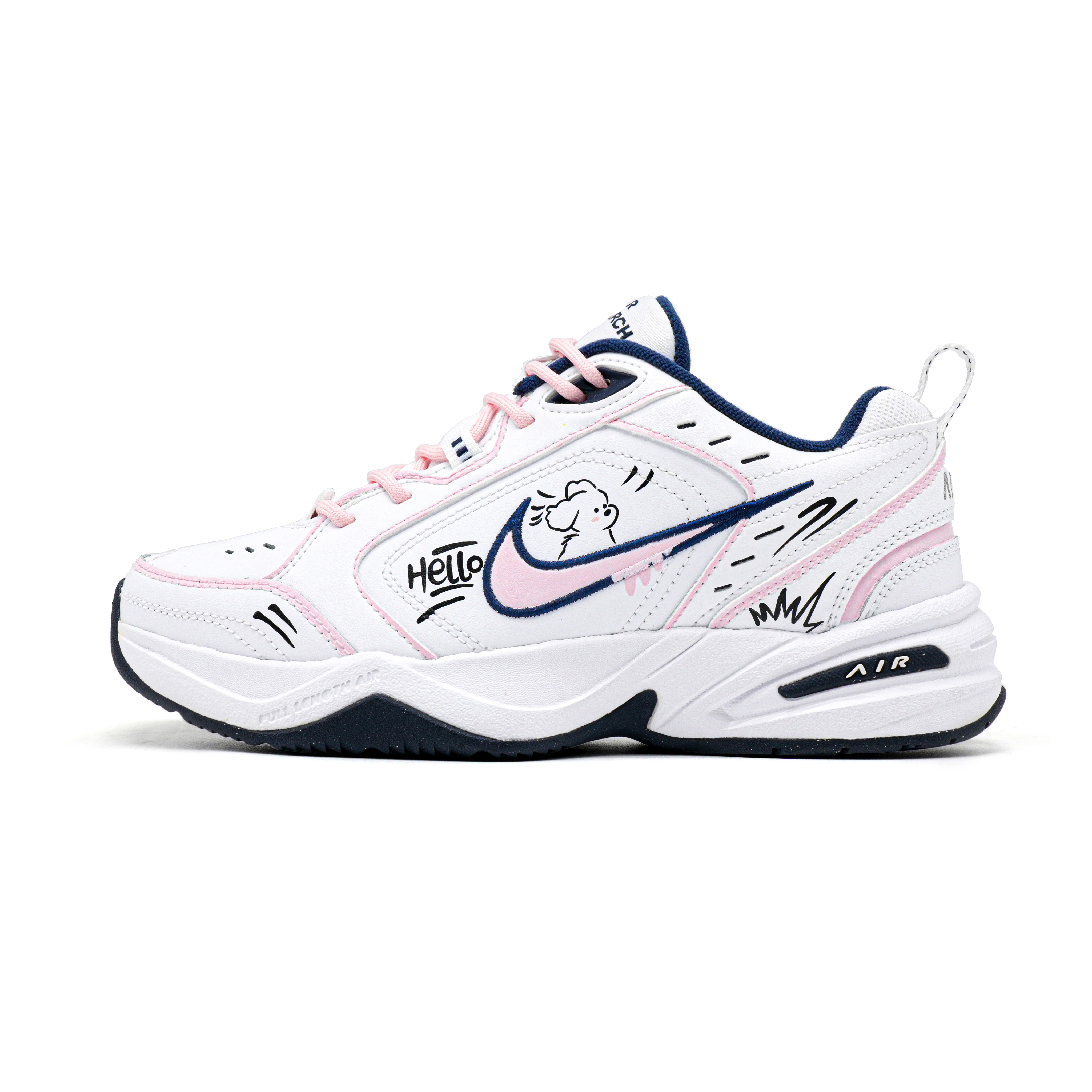 Nike Air Monarch 4 Pink Puppy Shock Absorbers Slip Resistant High top Chunky Sneakers Unisex Pink White