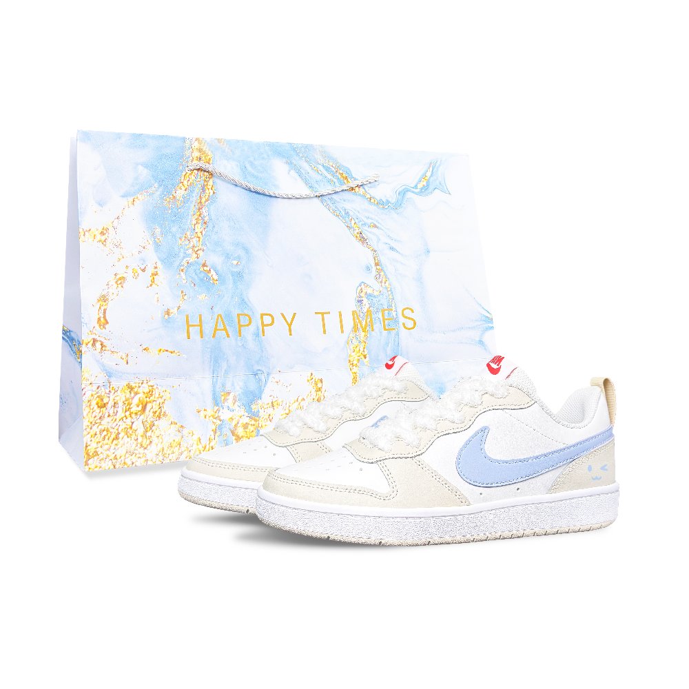 Nike Court Borough Sea Salt Blossom, Shopping Bag Abrasion Resistant Low Top Skateboard Shoes Women's Beige White Blue