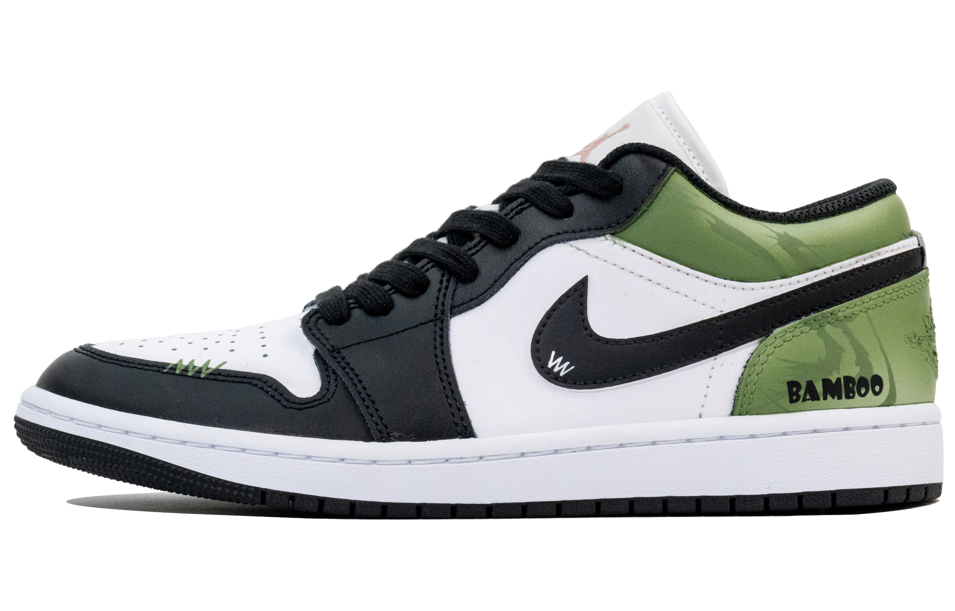 Jordan Air Jordan 1 Cushioning, Wear Resistant Low top Vintage Basketball Shoes Unisex Black Green White