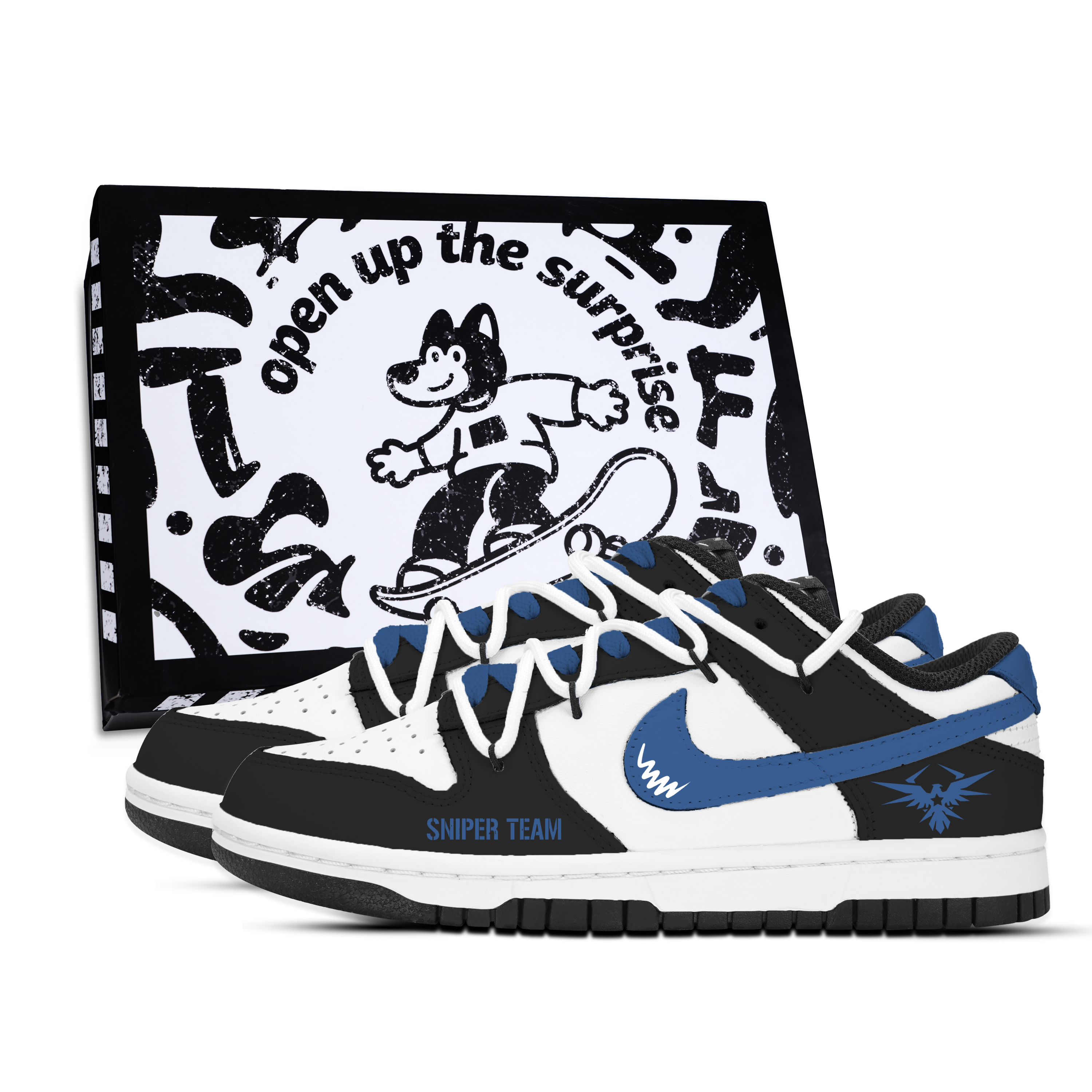 Nike Dunk Sniper Action Abrasion Resistant Slip Resistant Low top Skateboard Shoes Unisex Black White Blue
