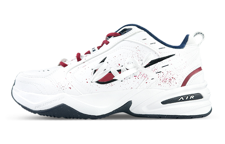 Nike Air Monarch 4 Cushioning Anti-Slip And Wear-Resistant Height Increasing Low-Top Chunky Sneakers Unisex White Red