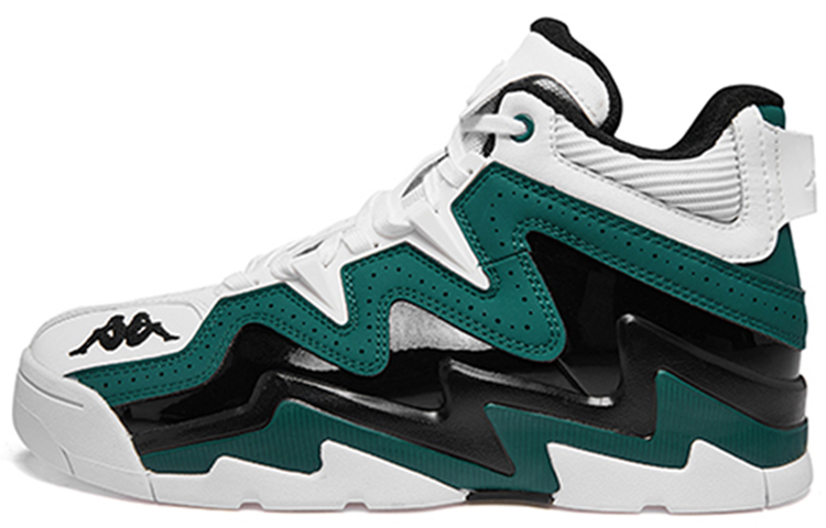 Kappa Cushioning Anti-Slip And Wear-Resistant High-Top Vintage Basketball Shoes Unisex Green White Patchwork