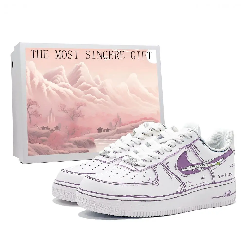 Nike Air Force 1 Slip Resistant Abrasion Resistant Low top Skateboard Shoes Men's White Purple