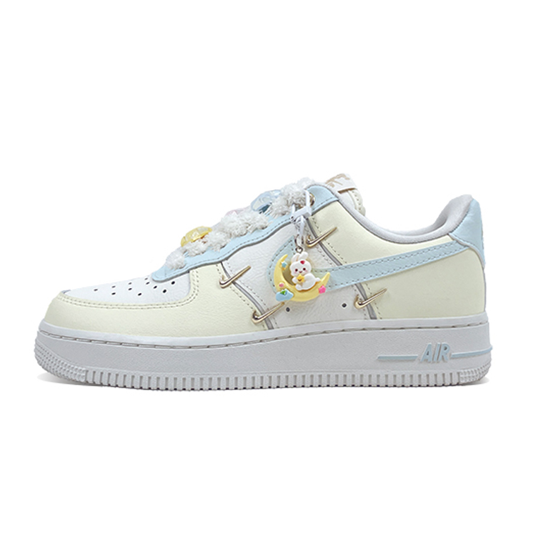 Nike Air Force 1 Anti Slip Wear Resistant Low Top Skateboard Shoes Women's White Yellow Blue