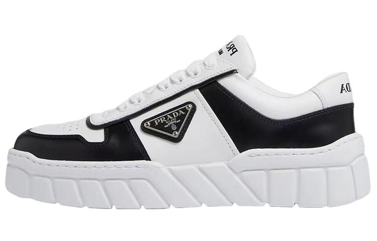 PRADA Soft Padded Nappa Leather Laced Up Shoes 'White Black' Women's
