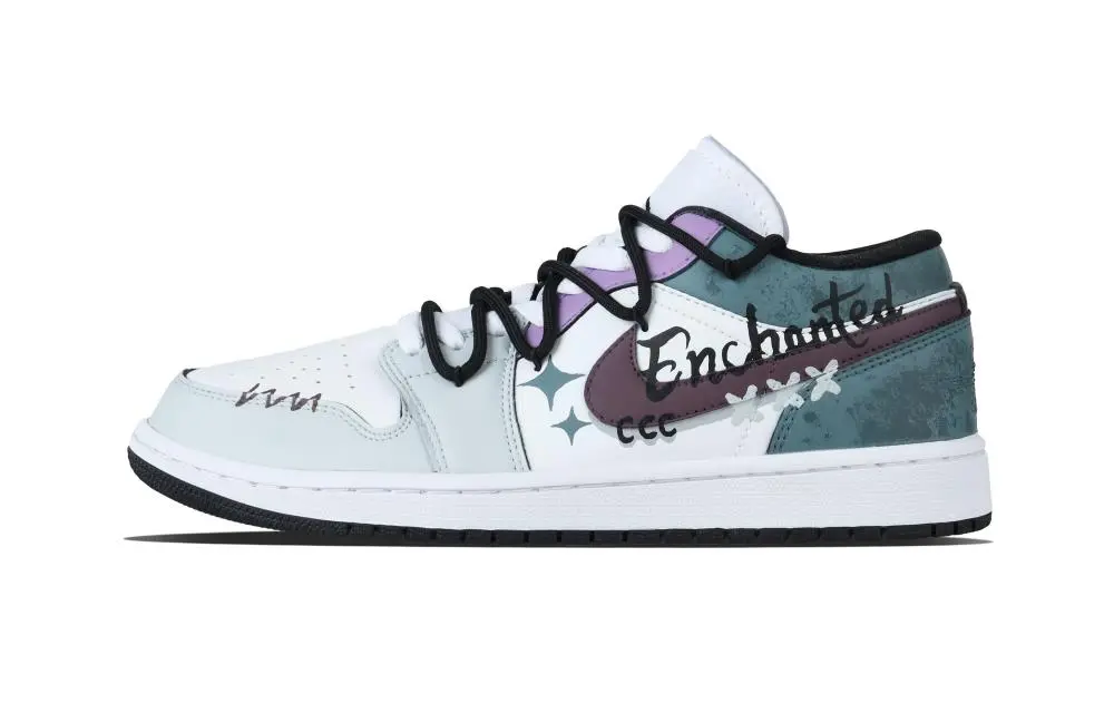 Jordan Air Jordan 1 Mystic Starry Footprint Low top Vintage Basketball Shoes Unisex Gray