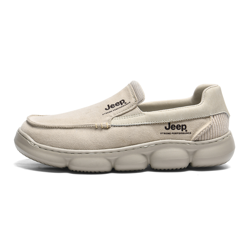 Jeep Outdoor Slip-on Casual Anti-Slip And Wear-Resistant Breathable Cushioning Low-Top Canvas Shoes Men's Beige