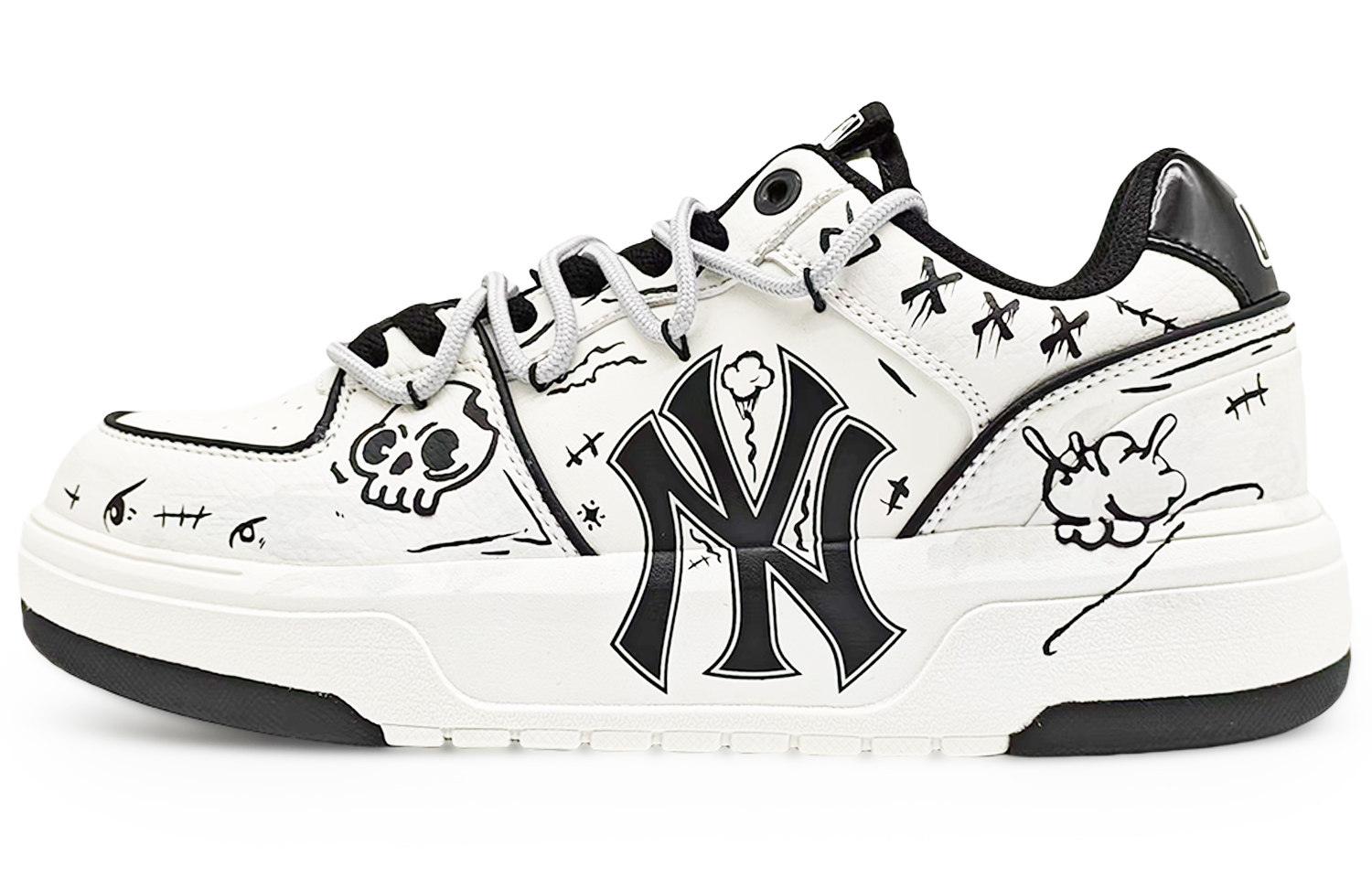 MLB Chunky Liner Wear Resistant Height Increasing Slip Resistant Low Top Skateboard Shoes Unisex Black White