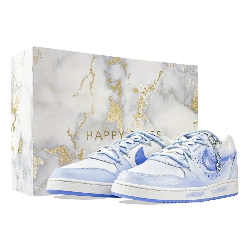 Nike EBERNON Stars Blue Cushioning, Wear Resistant Low top Skateboard Shoes Unisex White Blue