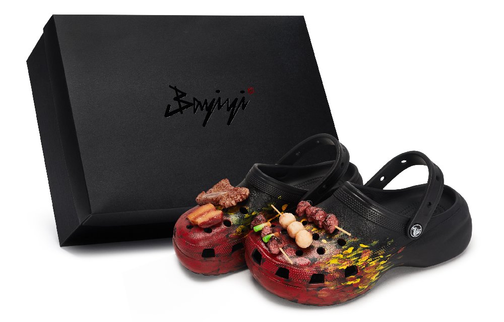Crocs Classic Platform Clog 811 Manufacturing, Campfire Party, Special Shoe Box Clogs Women's Black Red Yellow