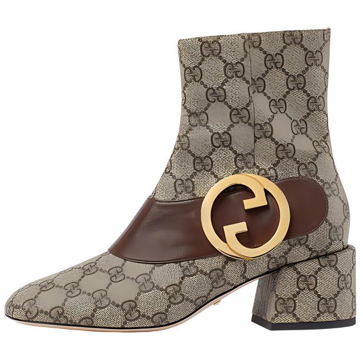 GUCCI Blondie Ankle Boot Beige Gg Canvas Women's
