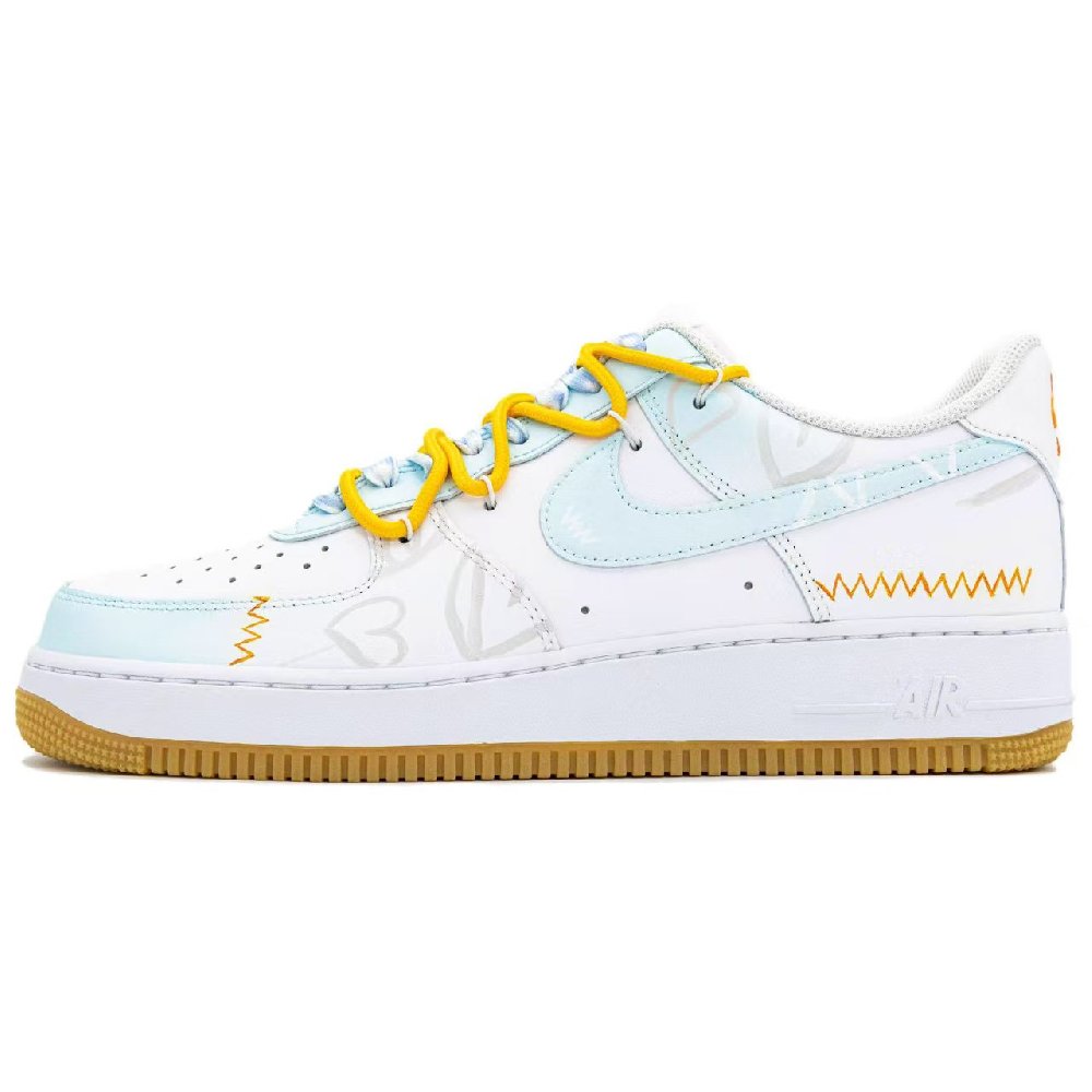Nike Air Force 1 Orange Heart Wave Anti-Slip Wear-Resistant Low-Top Skateboard Shoes Men's White