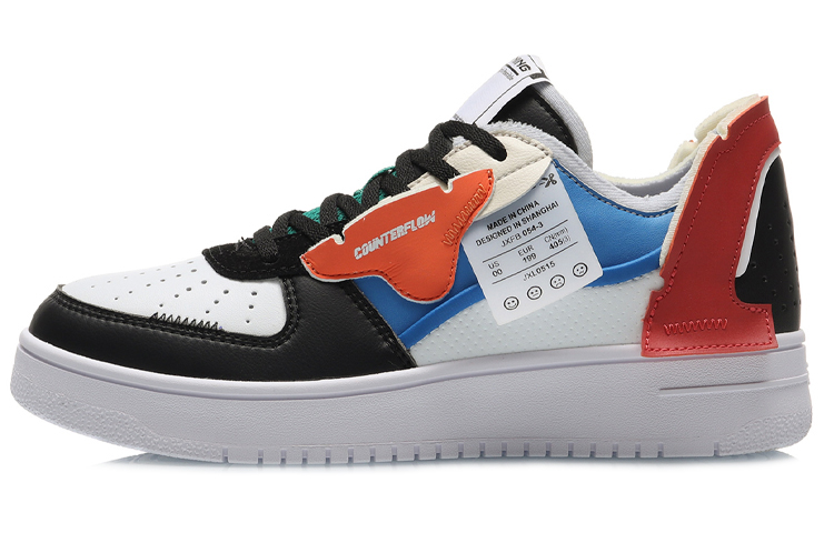 LiNing CF De Sequencing Anti Slip Wear Resistant Low Top Skateboard Shoes Women's Black White Blue
