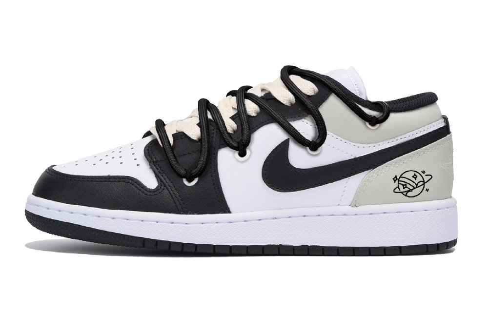 Jordan Air Jordan 1 Puppy Fragment Anti-Slip Wear-Resistant Low-Top Vintage Basketball Shoes Men's Black Gray