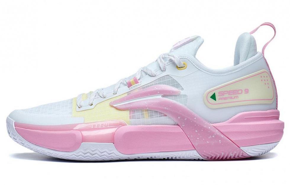 LiNing Speed 9 Premium PRM Summer, Honey Peach Anti Slip Wear Resistant Low Top Basketball Shoes Men's Pink White