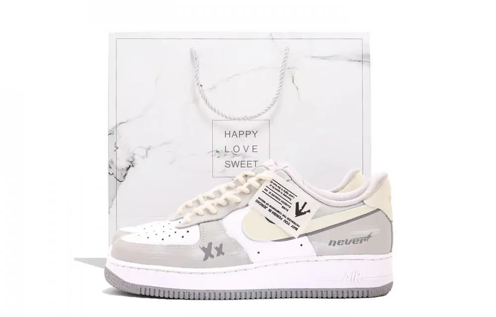 Nike Air Force 1 Abrasion Resistant Low top Skateboard Shoes Unisex Gray White