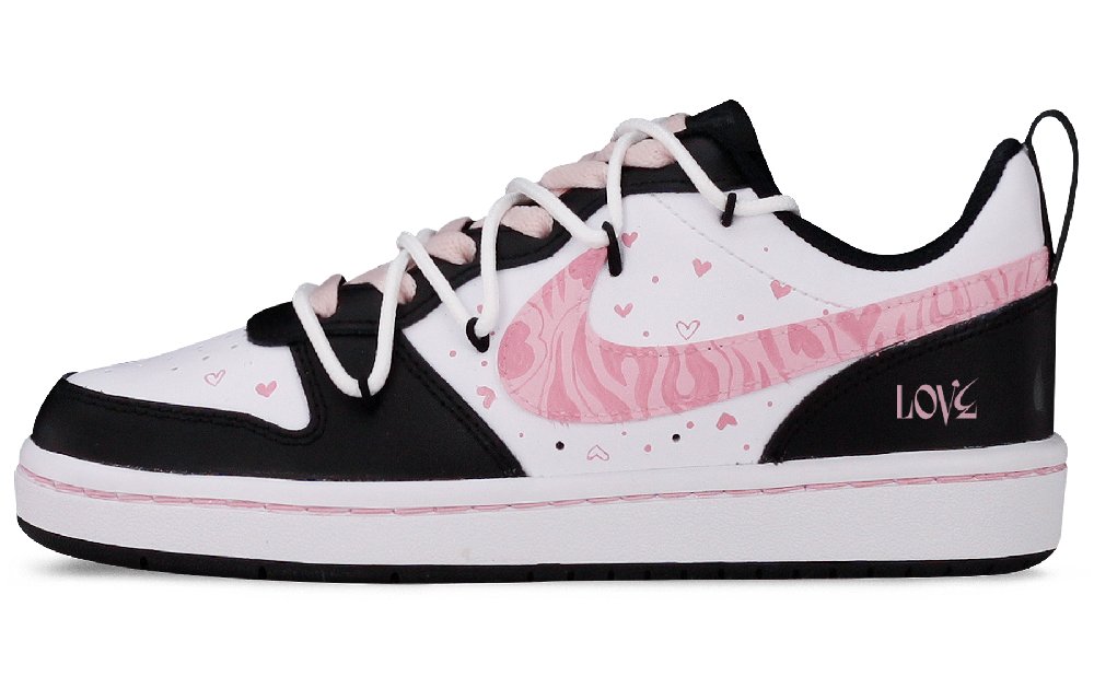 Nike Court Borough 2 Slip Resistant Waterproof Abrasion Resistant Low Top Skateboard Shoes GS Black White Pink