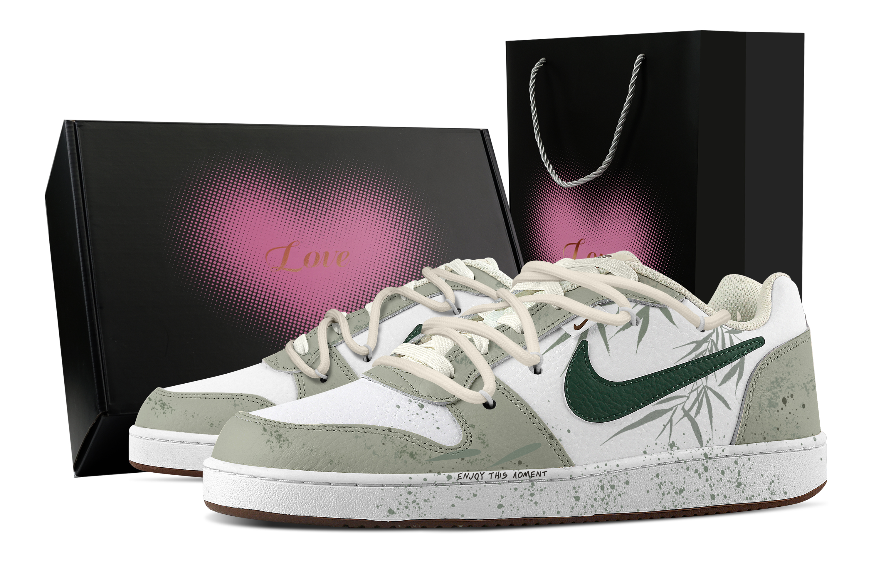 Nike EBERNON Green Bamboo Forest, Heart Box Abrasion Resistant Low top Skateboard Shoes Men's