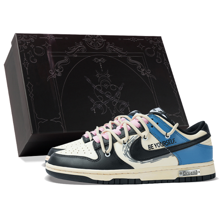 Nike Dunk Low Top Skateboard Shoes Unisex Black White Blue