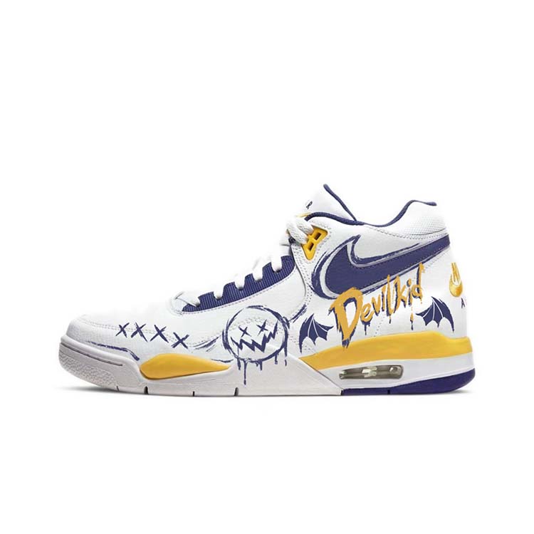 Nike Flight Legacy Anti-Slip Wear-Resistant Mid-Top Vintage Basketball Shoes Men's White Yellow Blue