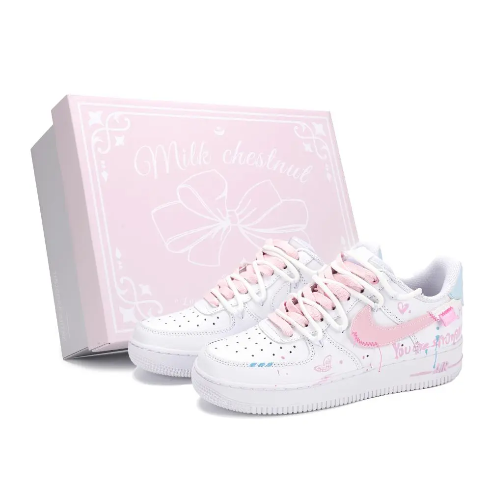 Nike Air Force 1 Pink Mist Elf Abrasion Resistant Low Top Skateboard Shoes Unisex White Blue Pink