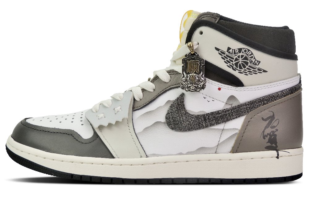Jordan Air Jordan 1 Ink Wash Landscape High-Top Vintage Basketball Shoes Unisex White Gray