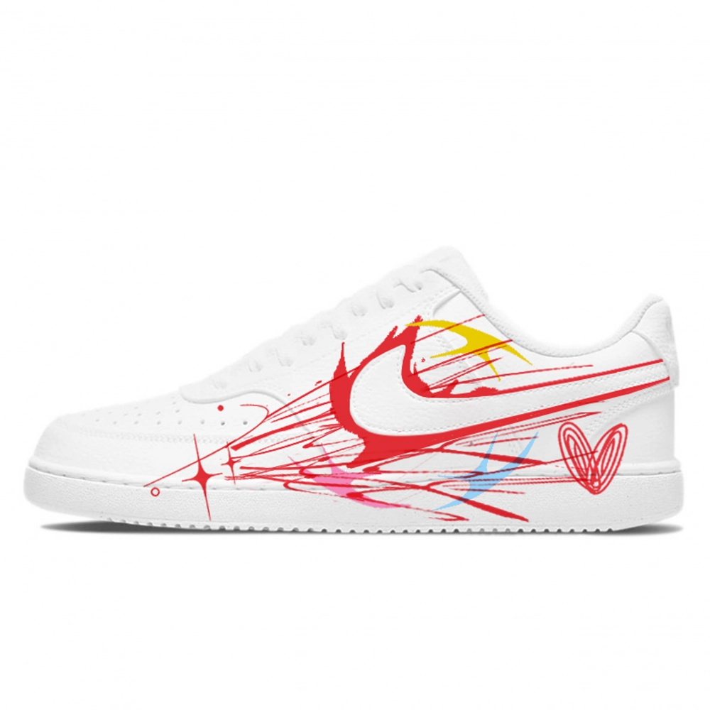 Nike Court Vision 1 Romantic Red String Abrasion Resistant Low top Skateboard Shoes Unisex White