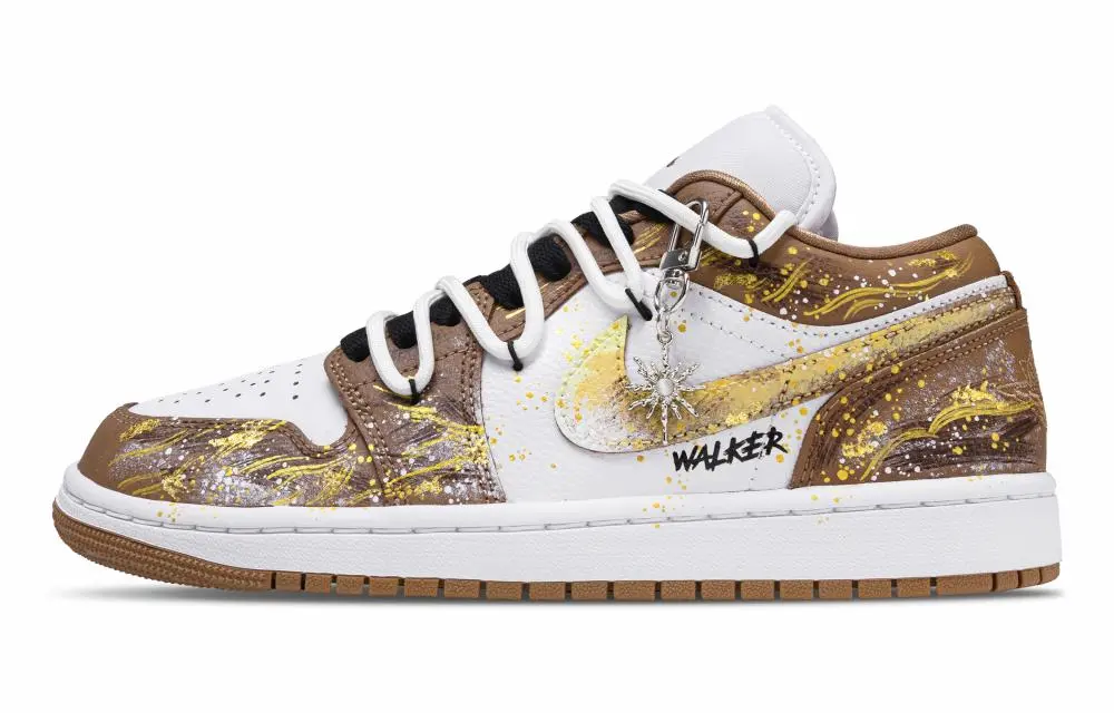 Jordan Air Jordan 1 Golden Dawn Abrasion Resistant Low top Vintage Basketball Shoes Unisex White Gold