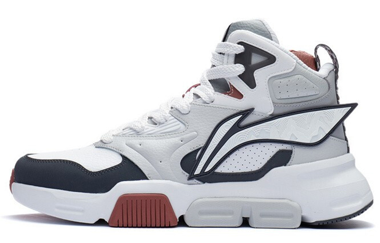 LiNing Cushioned Slip Resistant Abrasion Resistant High Top Sports Casual Shoes Microcrystalline Gray