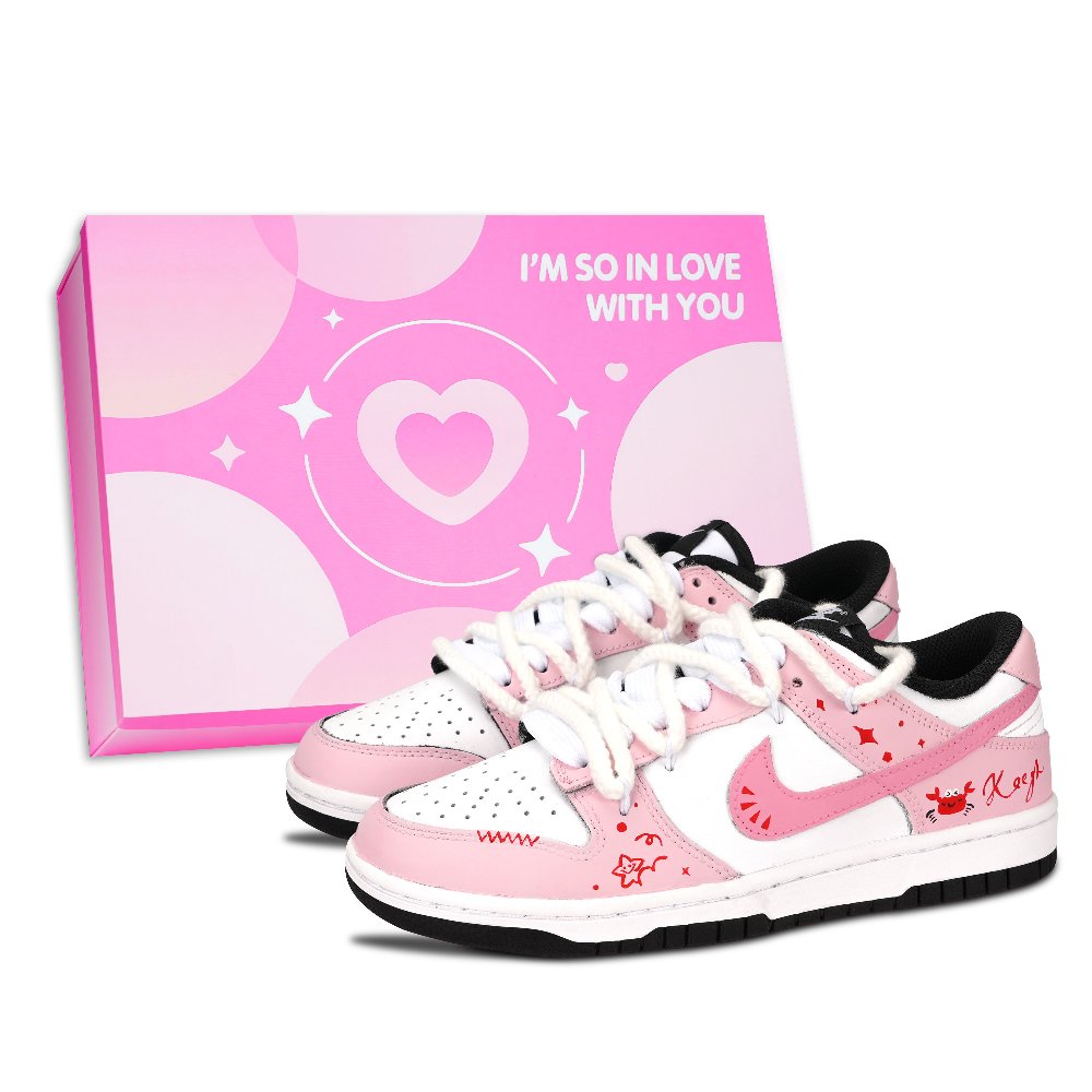 Nike Dunk Black White, Stellar Crab Step Abrasion Resistant Low Top Skateboard Shoes Unisex Pink