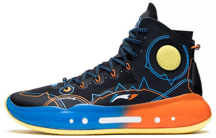 LiNing YuShuai 14 Boom Thunderstorm Slip Resistant High top Basketball Shoes Men's Black Blue Orange