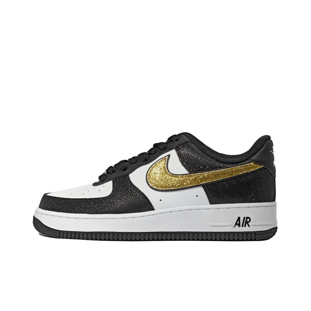 Nike Air Force 1 Breathable Height Increasing Low-Top Skateboard Shoes Men's Black Gold