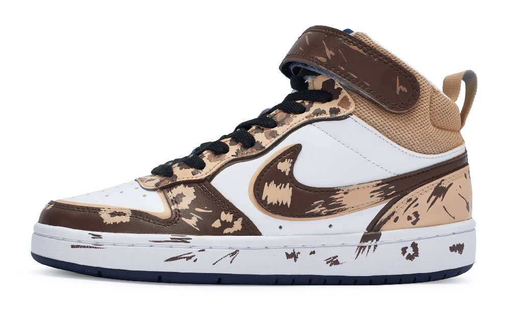 Nike Court Borough Series 811 Manufacture Leopard Design Mid-Top Skateboard Shoes Women's White Brown Black
