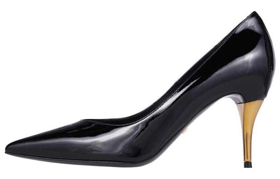 GUCCI Gold-heel Patent Leather Pumps