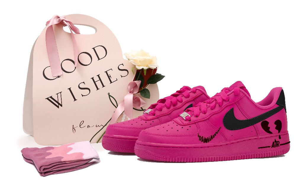 Nike Air Force 1 Low Top Skateboard Shoes Women's Black, Rose Pink