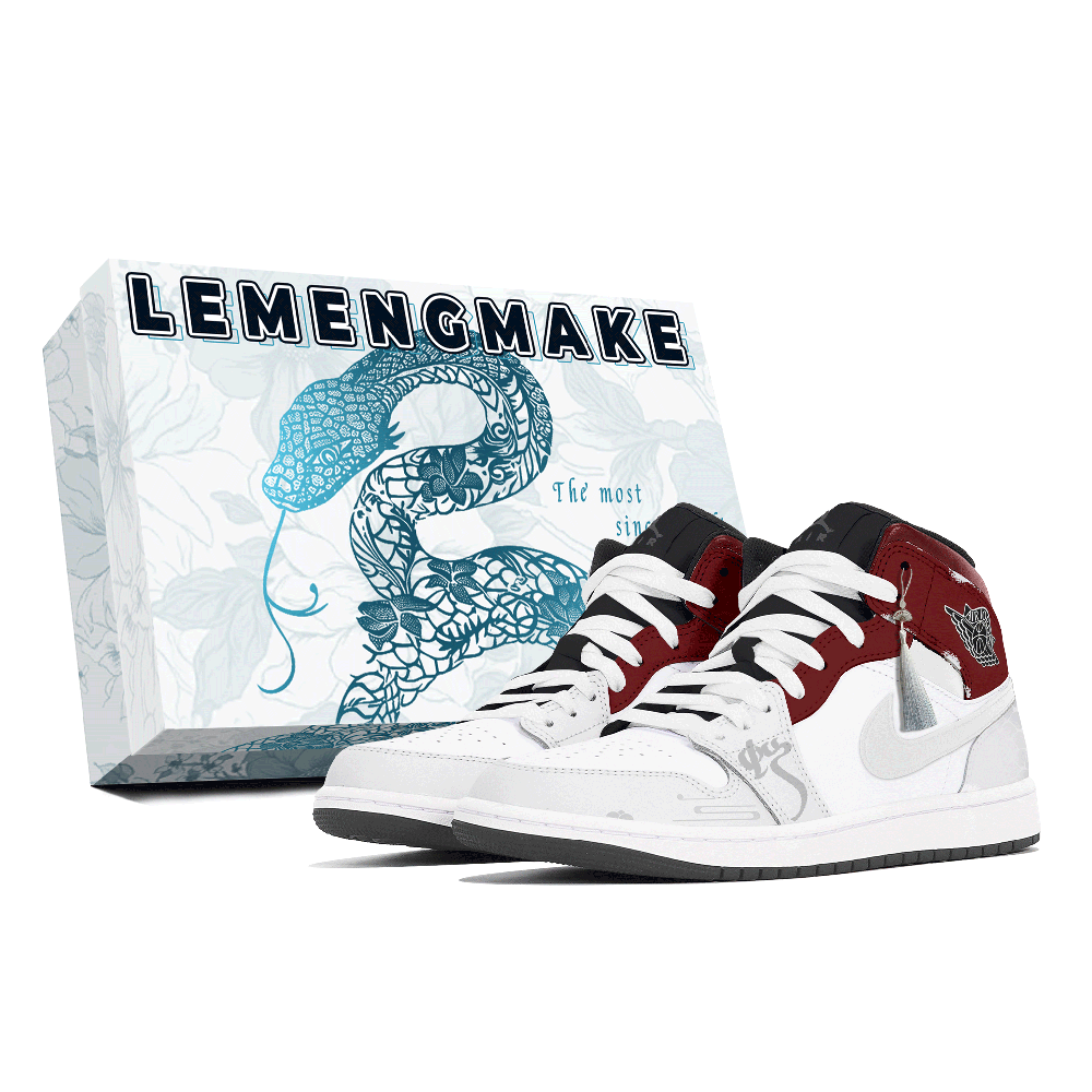 Jordan Air Jordan 1 Joy Lemon Abrasion-Resistant Mid-Top Vintage Basketball Shoes Unisex White Red