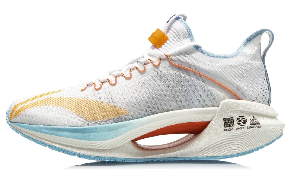 LiNing Jueying Essential Cushioning Anti-Slip And Wear-Resistant Low-Top Running Shoes White Blue Yellow