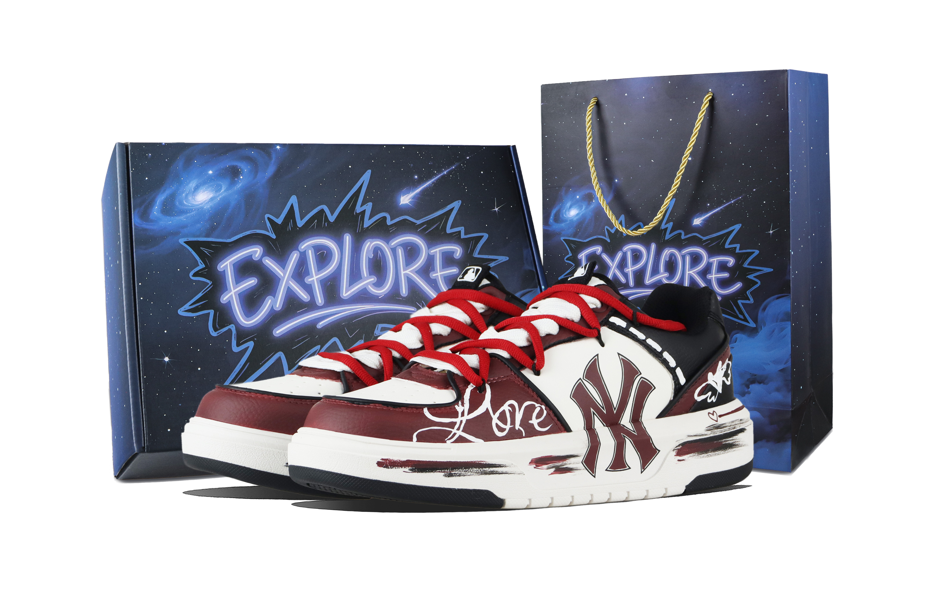 MLB Chunky Liner Fiery Love Trend Abrasion Resistant Low top Skateboard Shoes Unisex