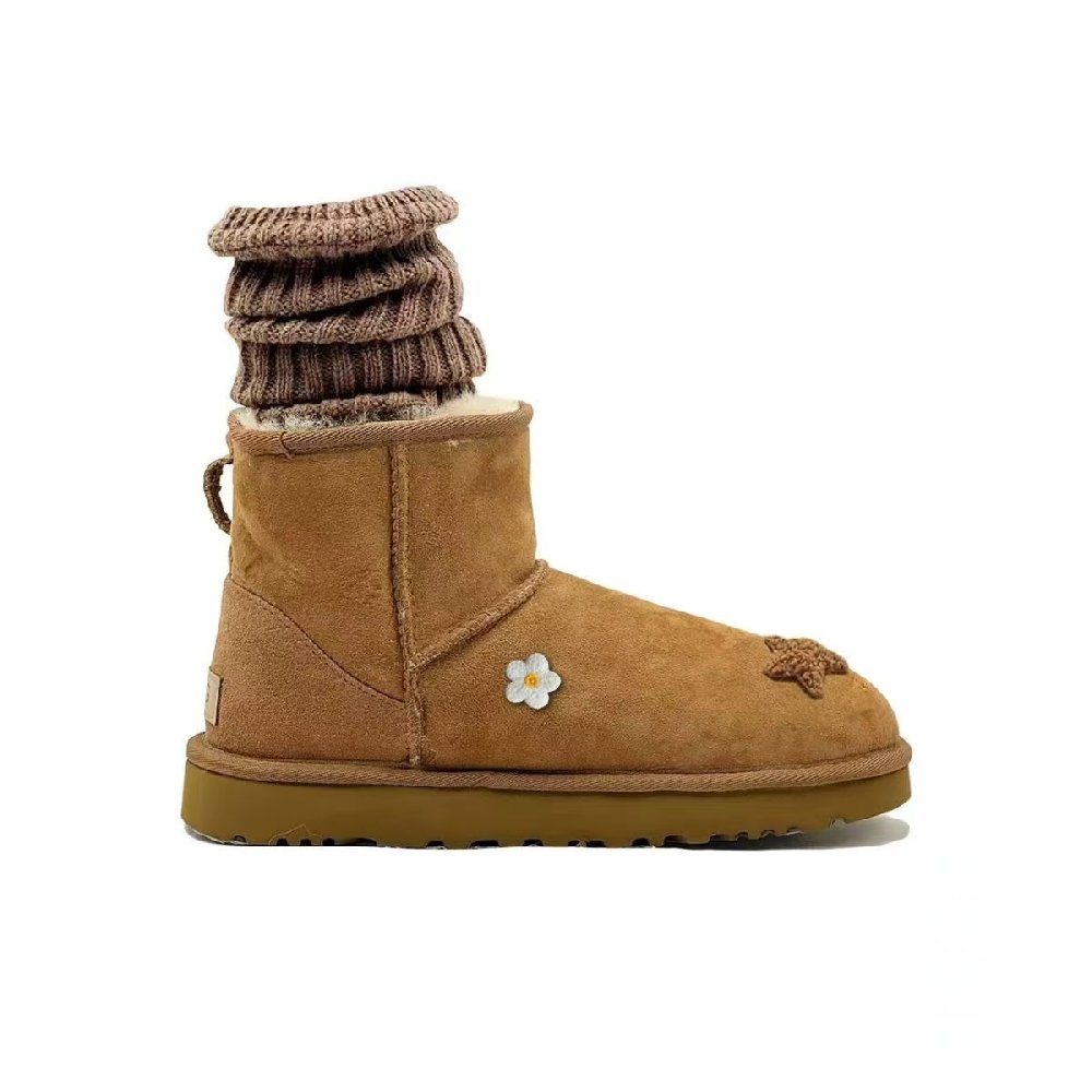 UGG CLASSIC MINI Bear Borthers Warm Slip-Resistant Short Snow Boots Women's Chestnut
