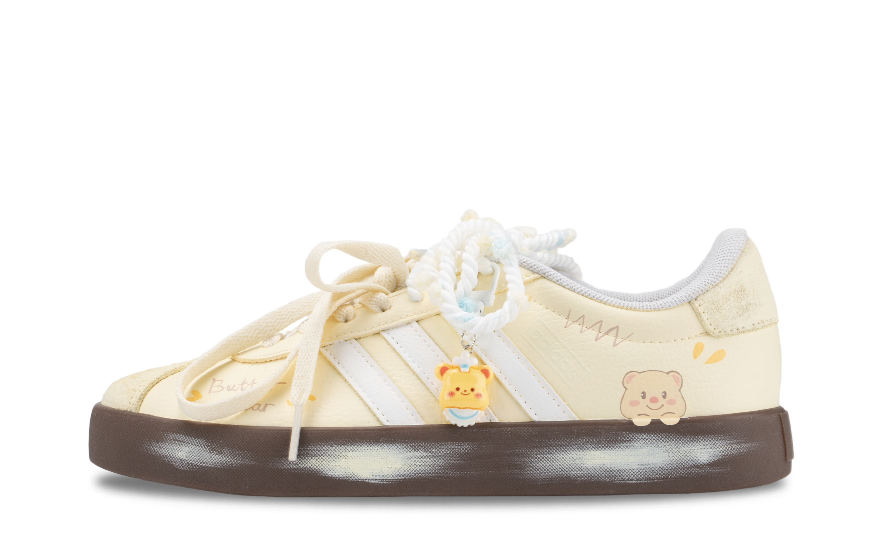 Adidas VL COURT 2.0 Bear Gummies Slip Resistant Abrasion Resistant Low top Skateboard Shoes Women's Cream Yellow